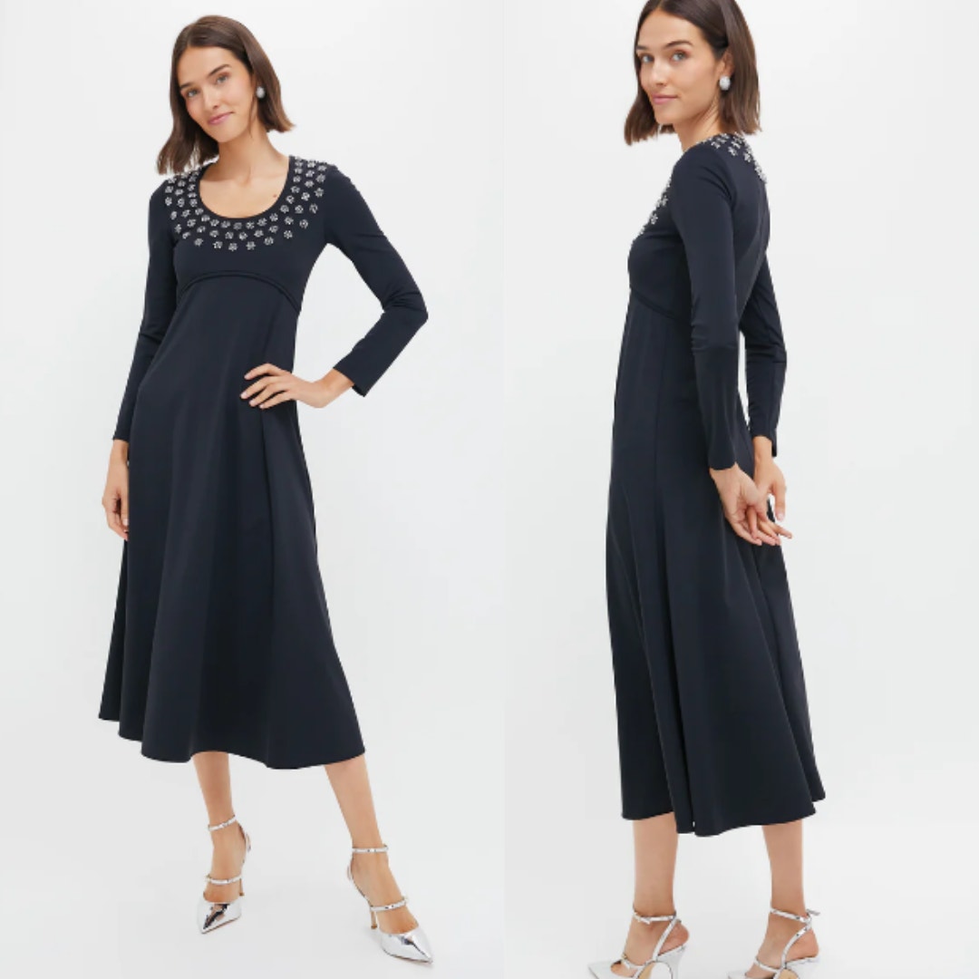 Nwt Sea New York Black Caryl Beaded Dress Large Black Long Sleeve Formal $425